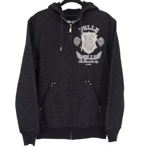 Pelle Pelle Men's Eye on the Prize Studded Embroidered Full Zip Hoodie Size M